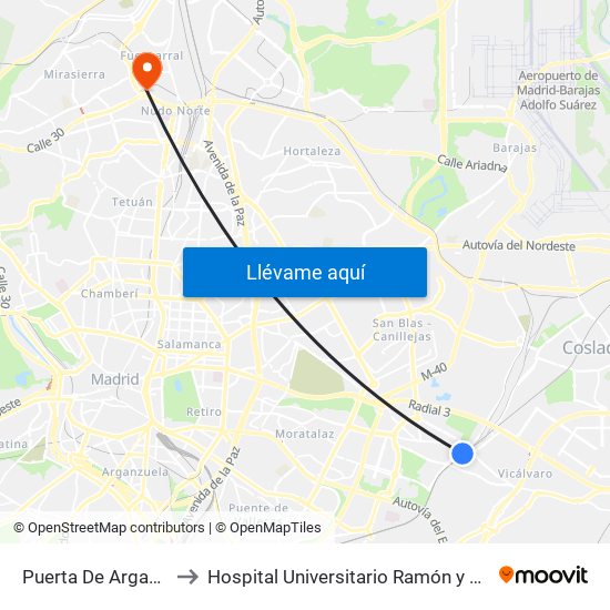 Puerta De Arganda to Hospital Universitario Ramón y Cajal map