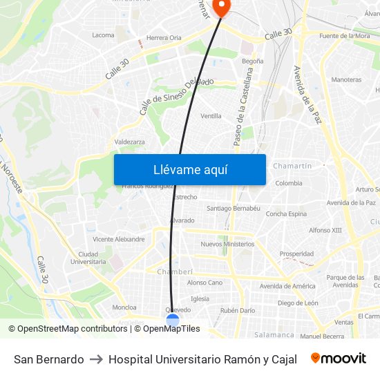 San Bernardo to Hospital Universitario Ramón y Cajal map