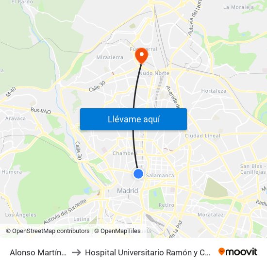 Alonso Martínez to Hospital Universitario Ramón y Cajal map