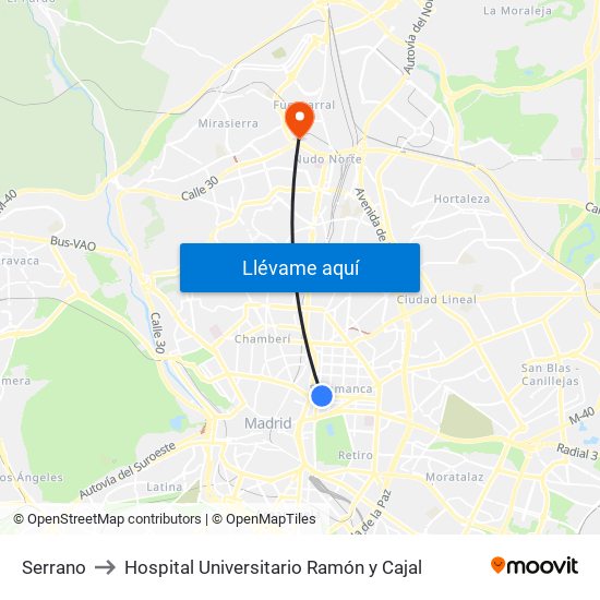 Serrano to Hospital Universitario Ramón y Cajal map