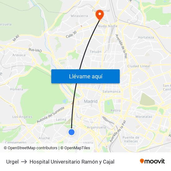 Urgel to Hospital Universitario Ramón y Cajal map