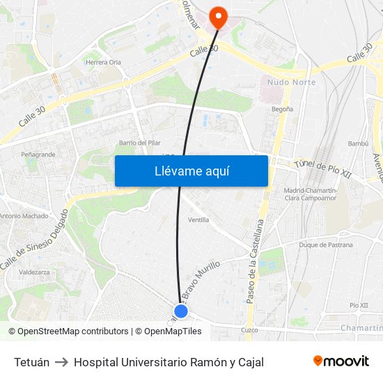 Tetuán to Hospital Universitario Ramón y Cajal map