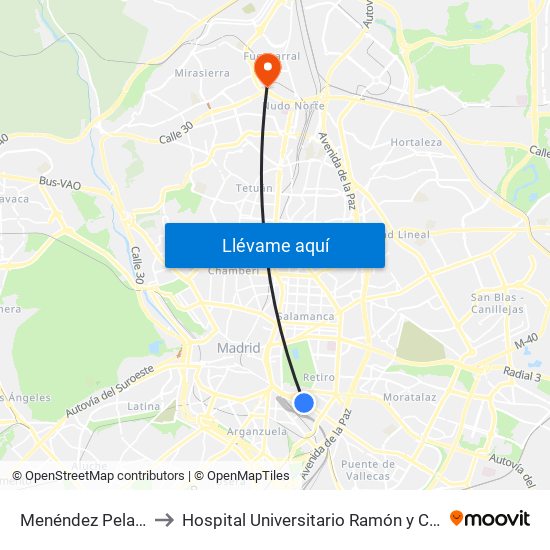 Menéndez Pelayo to Hospital Universitario Ramón y Cajal map