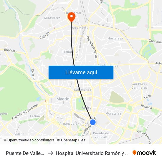 Puente De Vallecas to Hospital Universitario Ramón y Cajal map