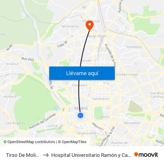 Tirso De Molina to Hospital Universitario Ramón y Cajal map
