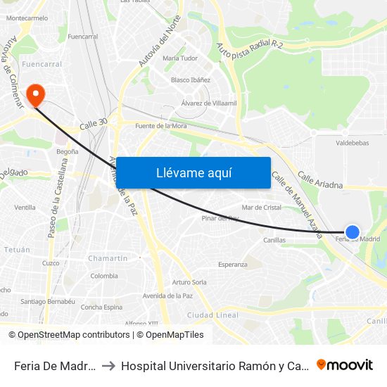 Feria De Madrid to Hospital Universitario Ramón y Cajal map