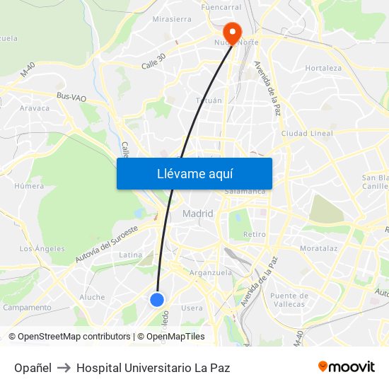 Opañel to Hospital Universitario La Paz map