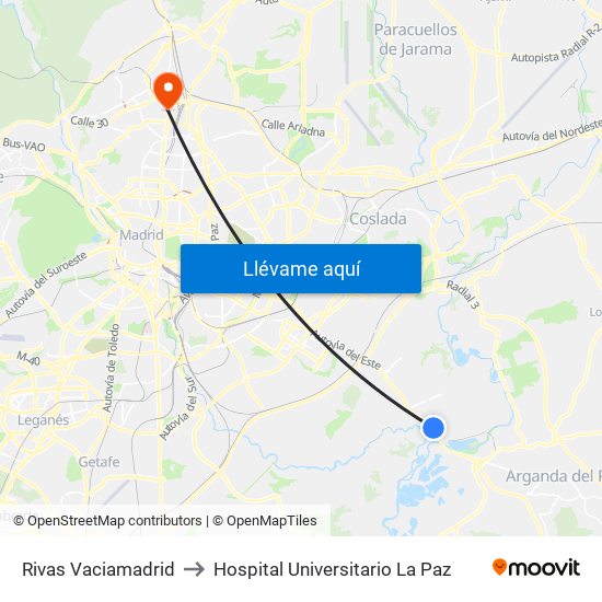 Rivas Vaciamadrid to Hospital Universitario La Paz map