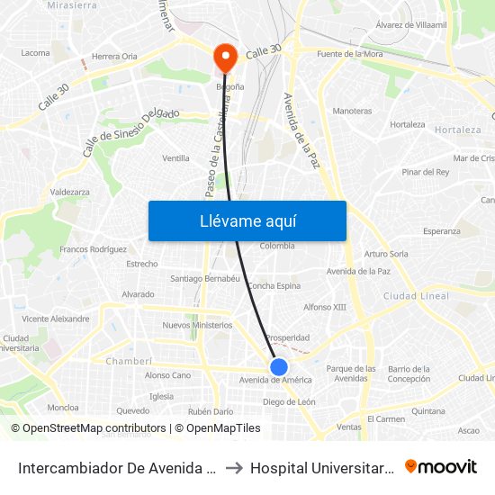 Intercambiador De Avenida De América to Hospital Universitario La Paz map