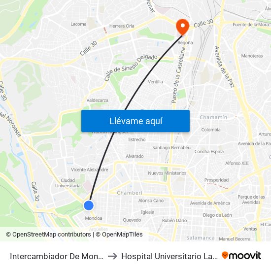 Intercambiador De Moncloa to Hospital Universitario La Paz map