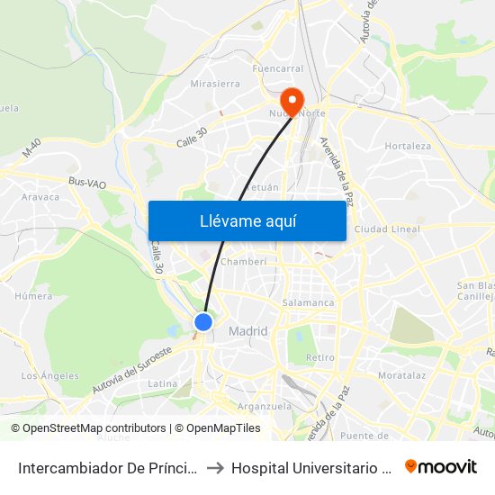 Intercambiador De Príncipe Pío to Hospital Universitario La Paz map