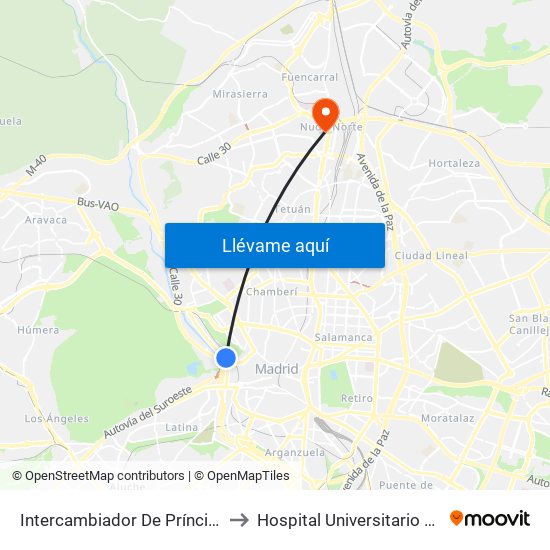 Intercambiador De Príncipe Pío to Hospital Universitario La Paz map