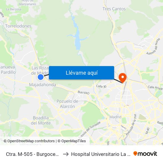 Ctra. M-505 - Burgocentro to Hospital Universitario La Paz map