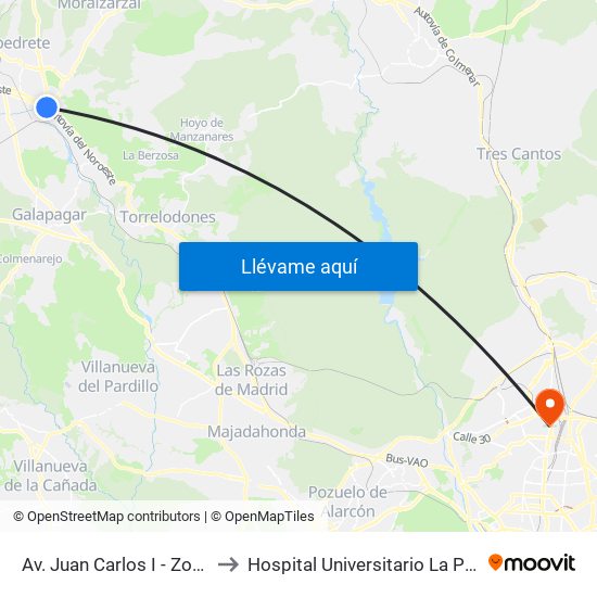Av. Juan Carlos I - Zoco to Hospital Universitario La Paz map