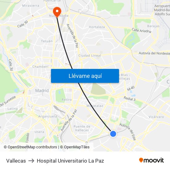 Vallecas to Hospital Universitario La Paz map