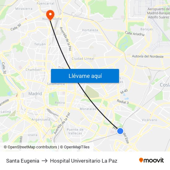 Santa Eugenia to Hospital Universitario La Paz map