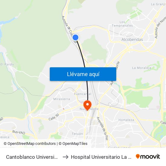 Cantoblanco Universidad to Hospital Universitario La Paz map