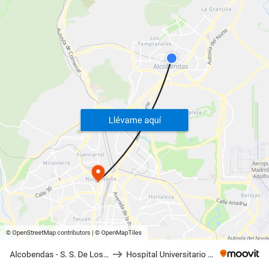 Alcobendas - S. S. De Los Reyes to Hospital Universitario La Paz map