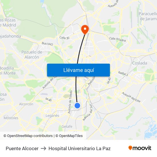 Puente Alcocer to Hospital Universitario La Paz map