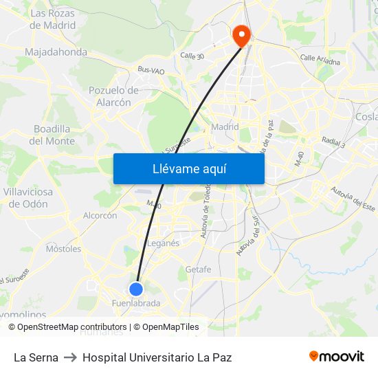 La Serna to Hospital Universitario La Paz map
