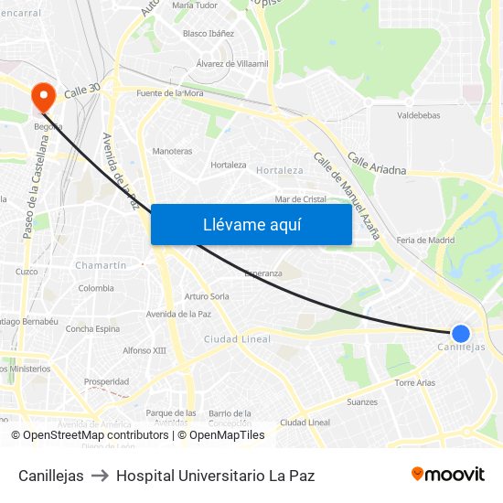 Canillejas to Hospital Universitario La Paz map