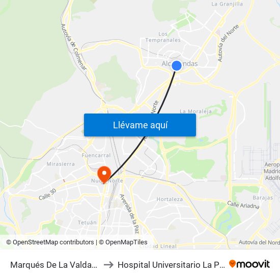 Marqués De La Valdavia to Hospital Universitario La Paz map