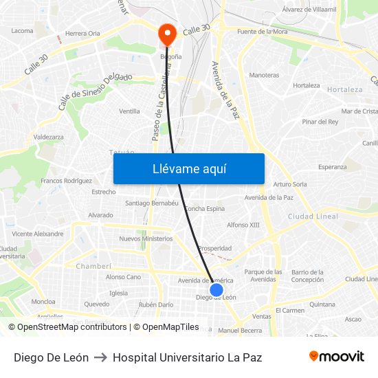 Diego De León to Hospital Universitario La Paz map