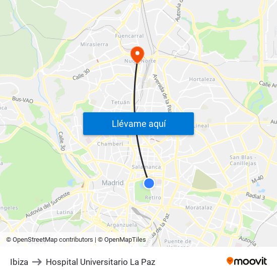 Ibiza to Hospital Universitario La Paz map