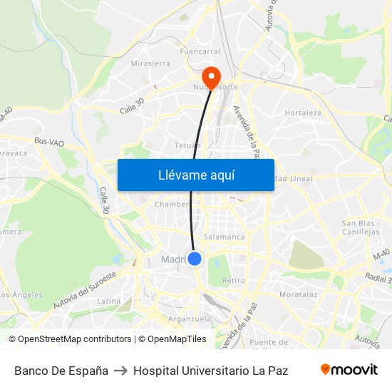Banco De España to Hospital Universitario La Paz map