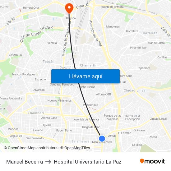 Manuel Becerra to Hospital Universitario La Paz map