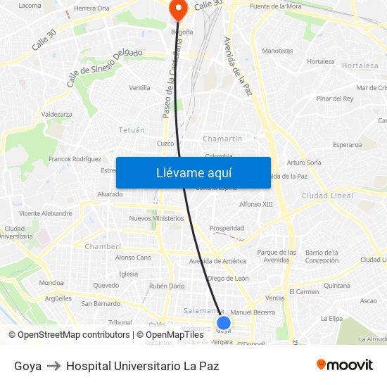 Goya to Hospital Universitario La Paz map