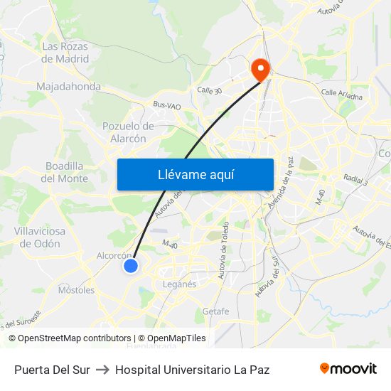 Puerta Del Sur to Hospital Universitario La Paz map