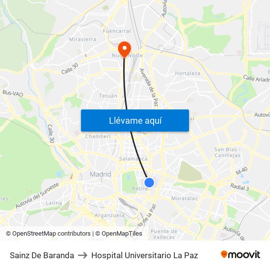 Sainz De Baranda to Hospital Universitario La Paz map