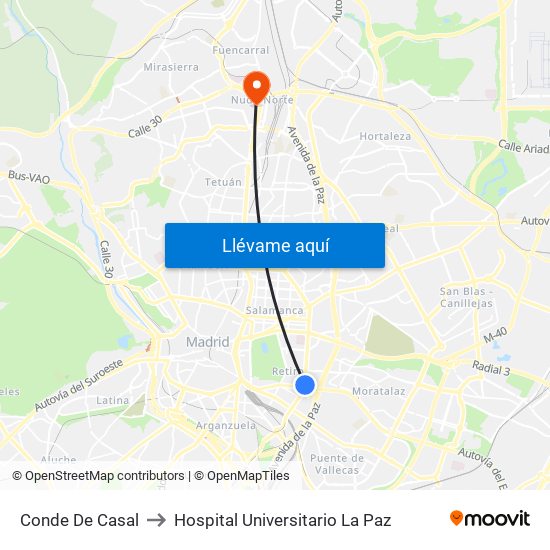 Conde De Casal to Hospital Universitario La Paz map