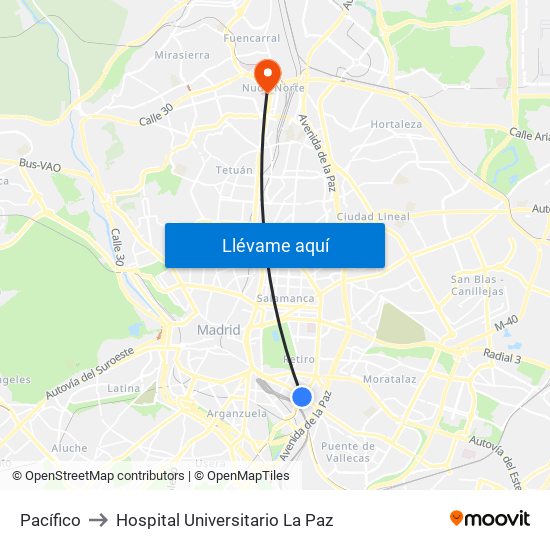 Pacífico to Hospital Universitario La Paz map