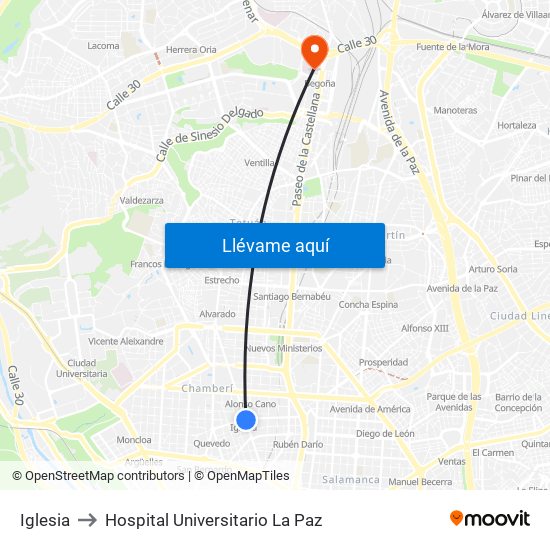 Iglesia to Hospital Universitario La Paz map