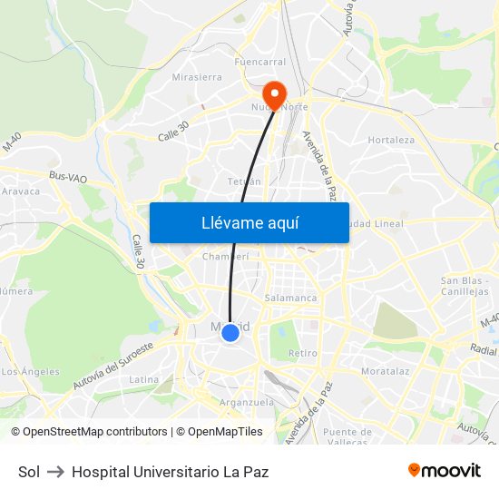 Sol to Hospital Universitario La Paz map