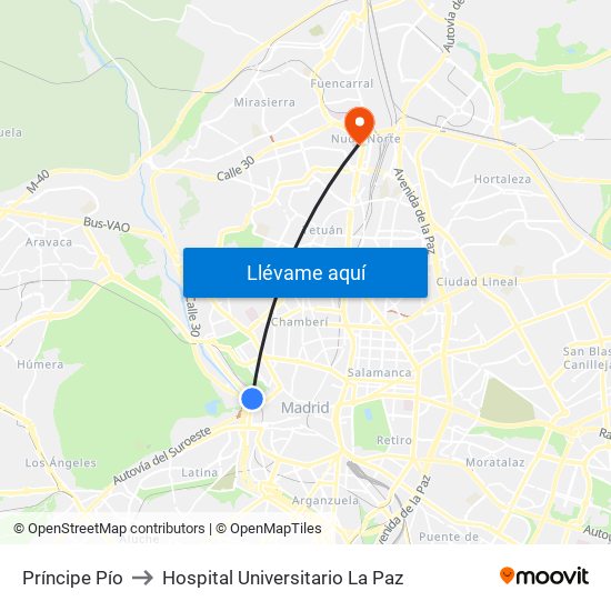 Príncipe Pío to Hospital Universitario La Paz map