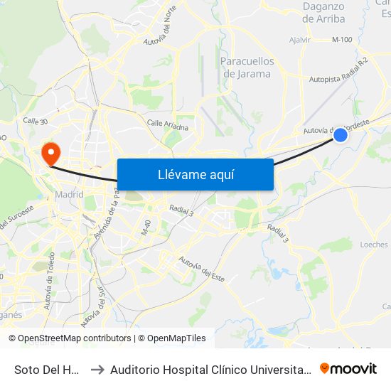 Soto Del Henares to Auditorio Hospital Clínico Universitario San Carlos map
