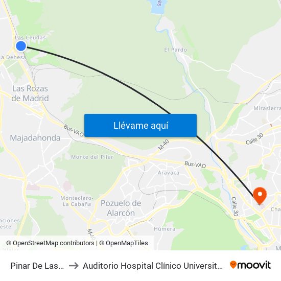 Pinar De Las Rozas to Auditorio Hospital Clínico Universitario San Carlos map