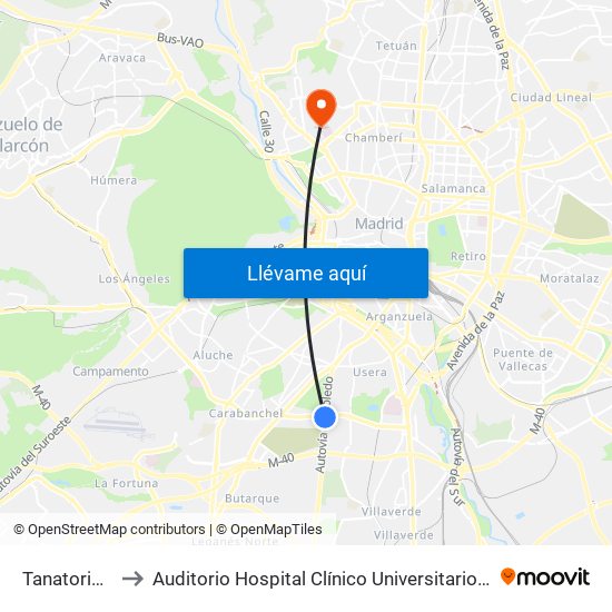 Tanatorio Sur to Auditorio Hospital Clínico Universitario San Carlos map