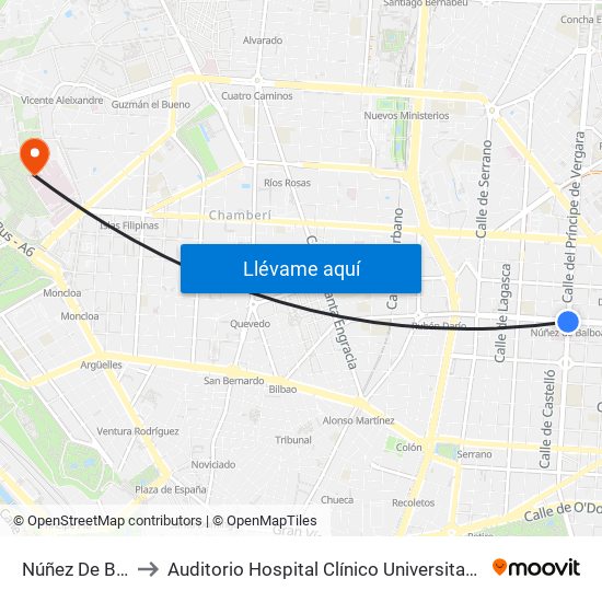 Núñez De Balboa to Auditorio Hospital Clínico Universitario San Carlos map