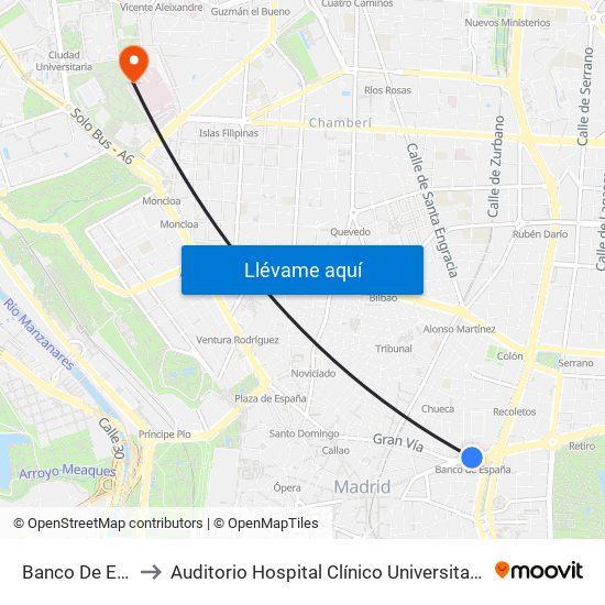 Banco De España to Auditorio Hospital Clínico Universitario San Carlos map