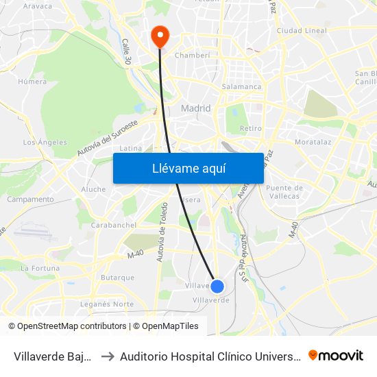 Villaverde Bajo - Cruce to Auditorio Hospital Clínico Universitario San Carlos map