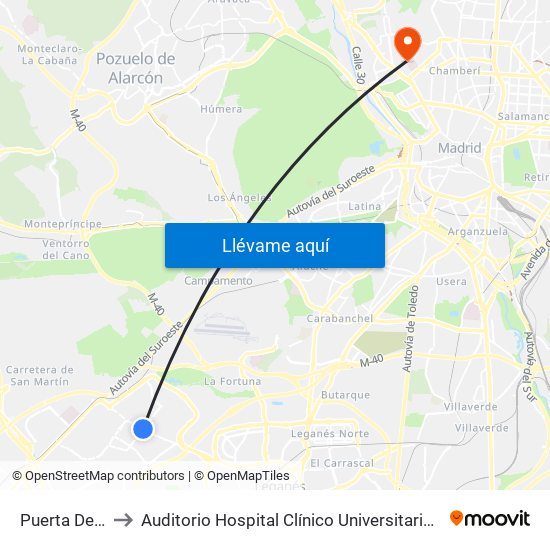 Puerta Del Sur to Auditorio Hospital Clínico Universitario San Carlos map