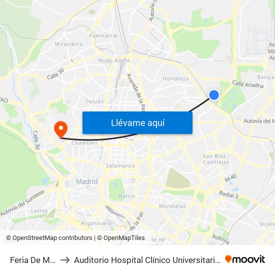 Feria De Madrid to Auditorio Hospital Clínico Universitario San Carlos map