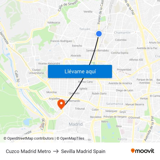 Cuzco Madrid Metro to Sevilla Madrid Spain map