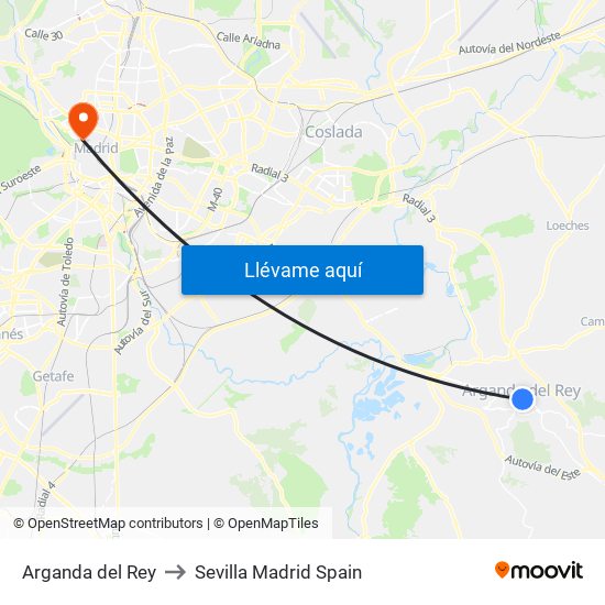 Arganda del Rey to Sevilla Madrid Spain map