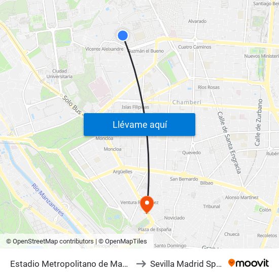 Estadio Metropolitano de Madrid to Sevilla Madrid Spain map