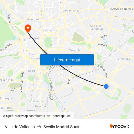 Villa de Vallecas to Sevilla Madrid Spain map